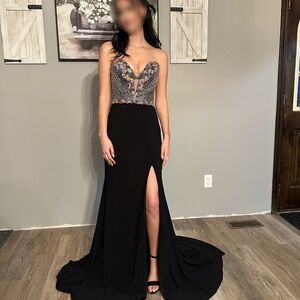 Vienna Prom Black Gown with Multicolor Beaded Bodice